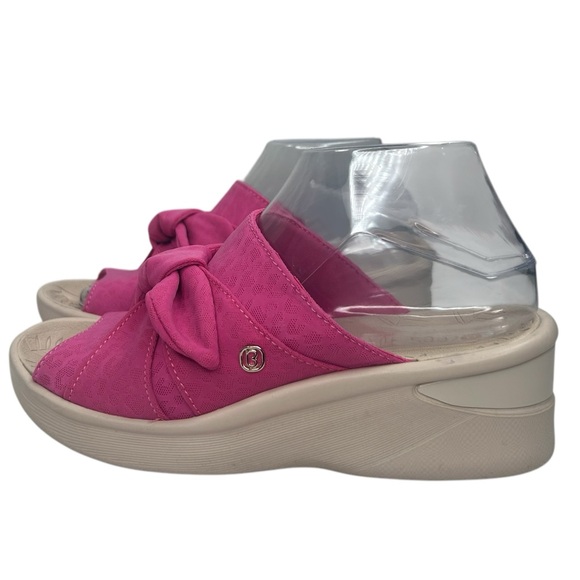 Bzees LifeStride Women SZ 7.5W Pink Cheetah Knotted Smile Slip On Wedge Sandals - Picture 3 of 10